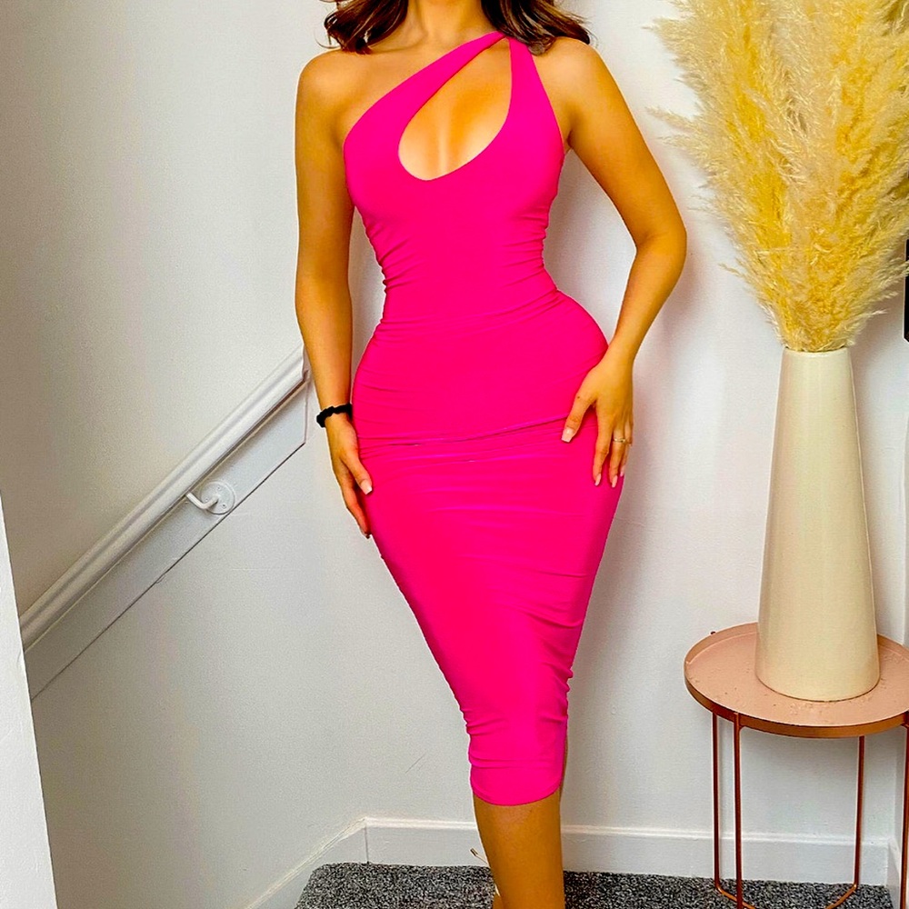 Neon Fushia  midi dress.